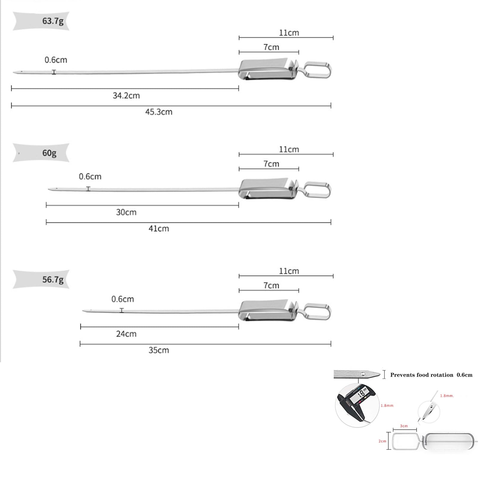 Brochetas Reutilizables Kabob, brochetas for Asar de Acero Inoxidable, palillo for brochetas con Barra de Empuje, for Carne, camarones, Pollo, 10 Piezas (Size : 45cm)