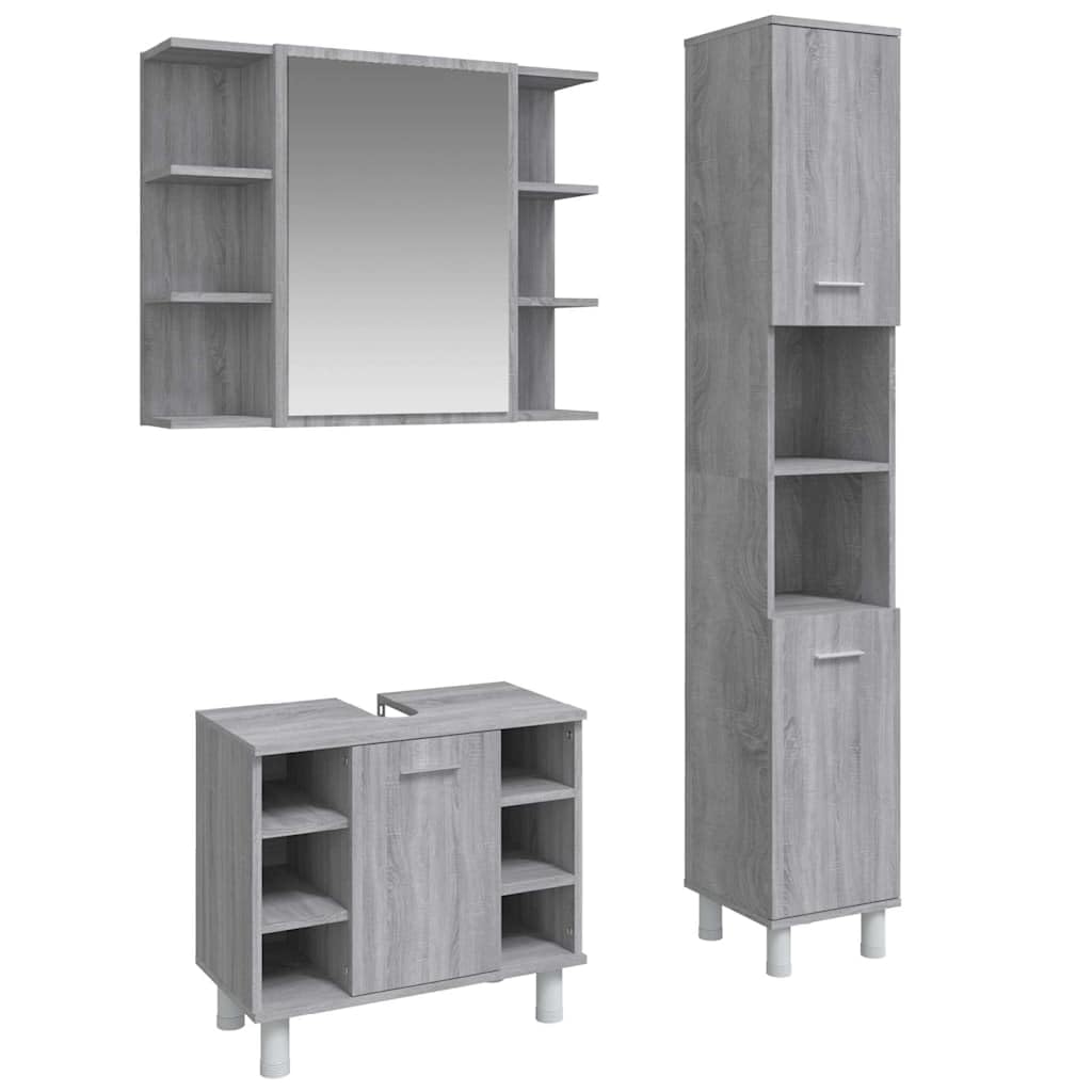 vidaXL Set de Muebles de baño 3 pzas Madera contrachapada Gris Sonoma