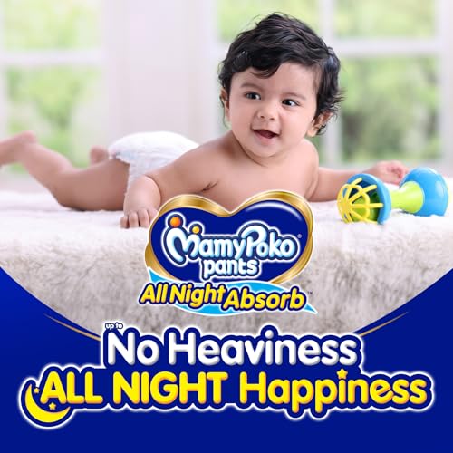 Image of Mamypoko Pants All Night Absorb| Pant Style Baby Diapers Medium Size(M), 70 Count (Pack of 2), Ideal for 7-12Kgs|+50% Wider and Repeated Absorption for All Night 12hr Protection from Leakage, Prevents Heaviness
