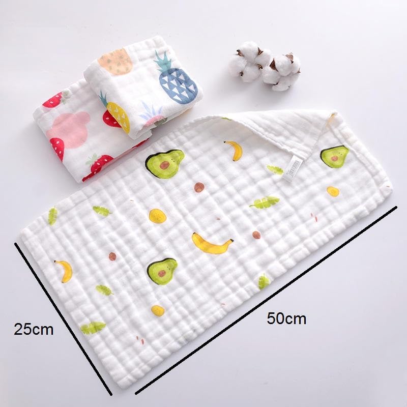 Wickston 100% Cotton Muslin Baby Burp Cloth 50 × 25 cm | 6-Layer Soft & Absorbent Gauze Towel for Newborns & Adults | Multi-Print Face Towel for Feeding & Daily Use (4, White Printed (50 x 25 CM)) 1