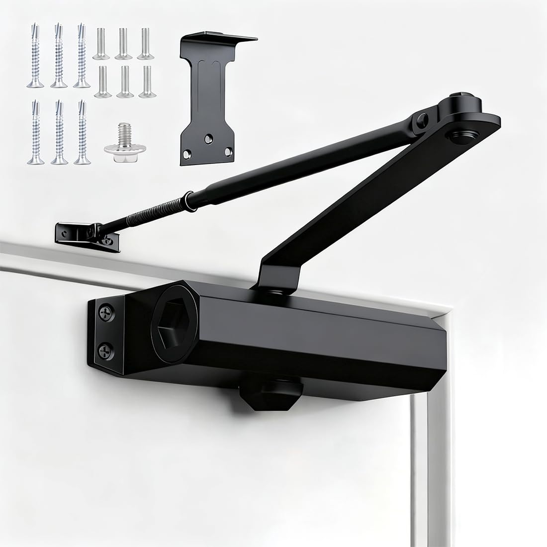 Automatic Door Closer for Home with Hold Open, Heavy Duty Door Slower Closer No Slam, Hydraulic Door Soft Closer Without Noise, Self Closing Mechanism for Ensure Smooth and Secure (Black)
