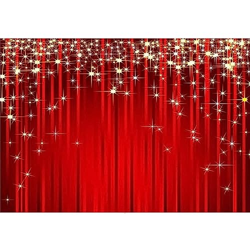6x4ft Gold Star Red Backdrop Red Sparkly Stars Photography Background for Christmas Wedding Birthday Party Decorations Videos Banner