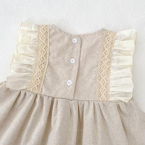 HOOLCHEAN Baby Girl Dress Cotton Linen Infant and Toddler Boho Ruffle Sleeve A-Line Dress with Lace4