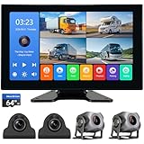 4-Channel 1080p Backup Camera Dash Cam with 10.2'' Screen, DVR Recording Back Up Cam for RV/Truck/Trailer/Van/SUV/Cars, Quad Split Parking Monitor with Playback/Bluetooth/FM Radio/Music/Video Player