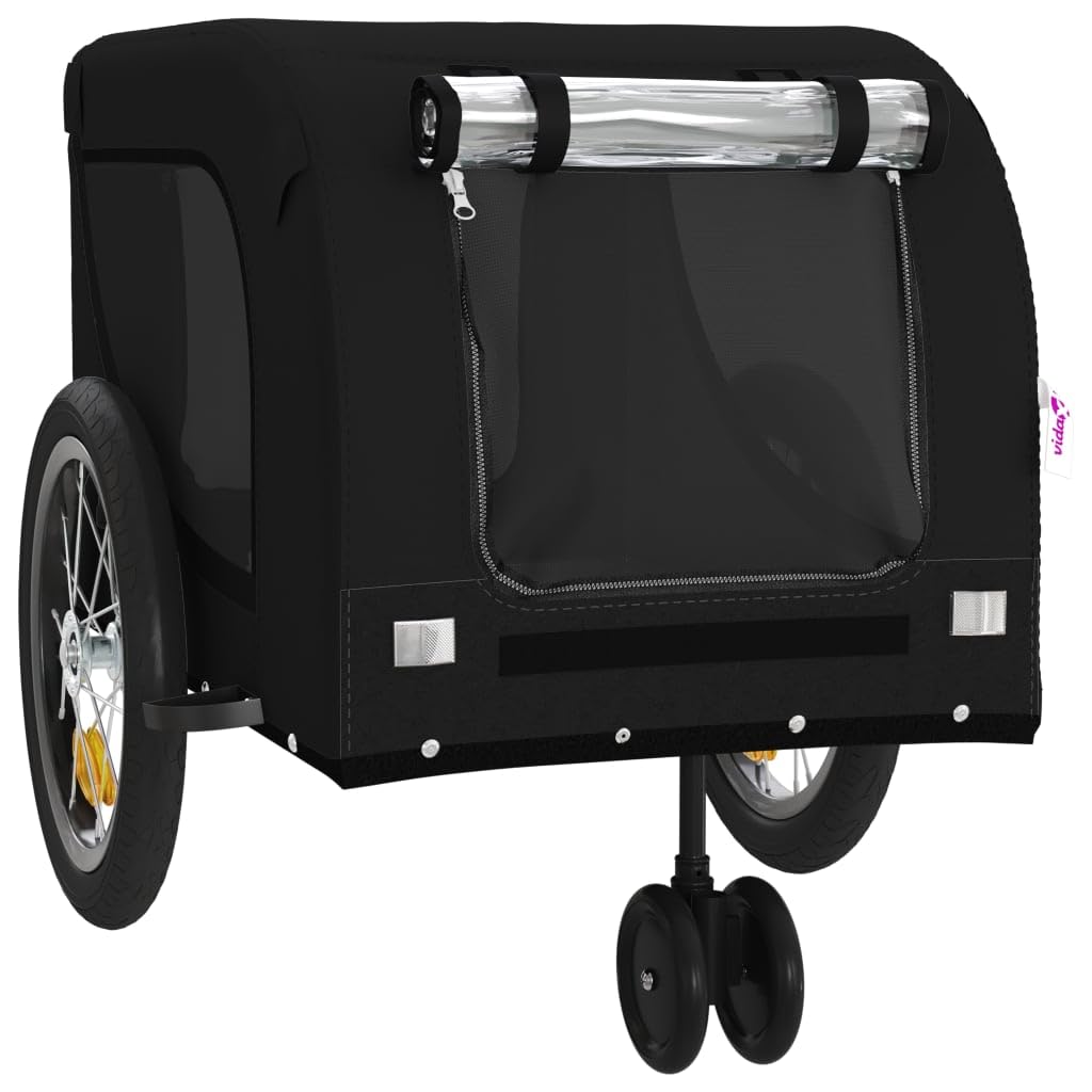 Homgoday Remolque de bicicleta para mascotas, tela Oxford negra y hierro, remolque de bicicleta para perro, carrito de mascotas con bandera de seguridad para bicicleta, carro de bicicleta para