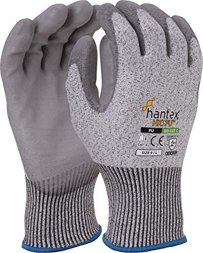 10 Pairs of Hantex® HX5PU Cut Resistant Level 5 Work Gloves Grey PU Palm Coated (11 / XXL)