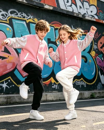 Image of Cromoncent Kids Varsity Baseball Jacket Colorblock Bomber Coat Unisex Boys Girls School Outwear, 18 Months - 14 Years