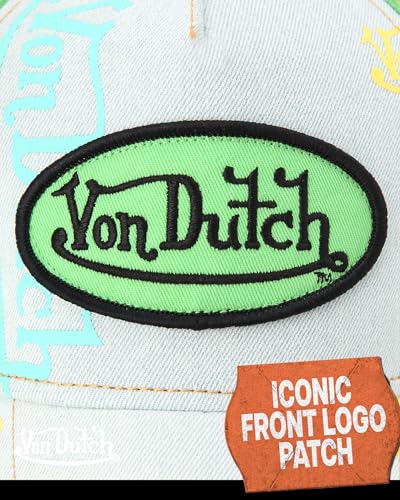 Image of Von Dutch Monogram Trucker Cap - Retro Snapback Cap for Men and Women - Adjustable Snap Fit Panel, Mesh Rear, Curved Bill