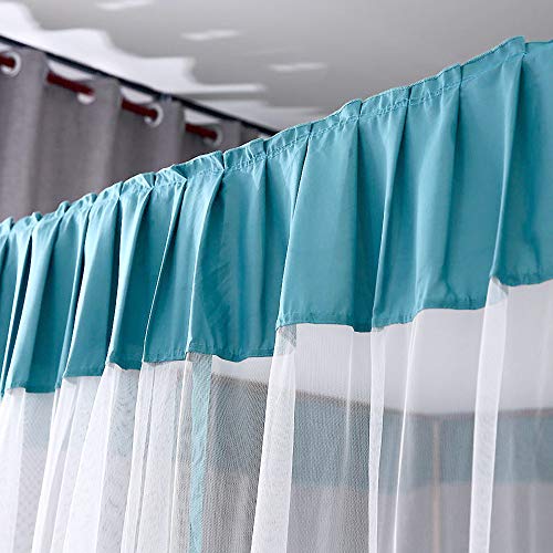 Jqwupup Elegant Bed Canopy Curtains, Color Stitching Ruffle Princess 4 Corner Post Canopy Netting, Bed Canopy For Girls Adult Kids Toddlers Crib, Bedding Décor (Queen, Lake Blue) #TOP3