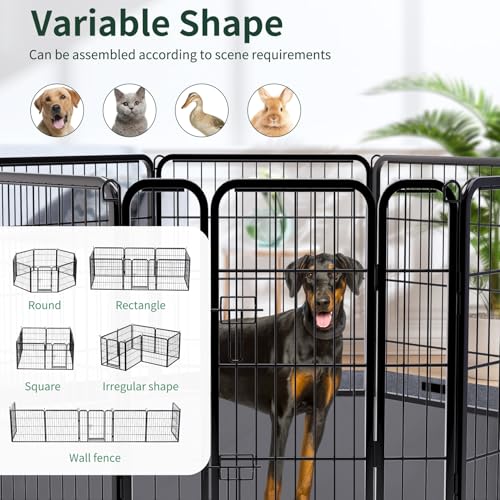 Image of PETIME Dog Playpen,Metal Exercise Puppy Pen Heavy Duty Kennels Yard Fence Indoor /Outdoor 27 inch W x 32 inch H 8 Panels Dog Cage with Octagon Bottom Pad