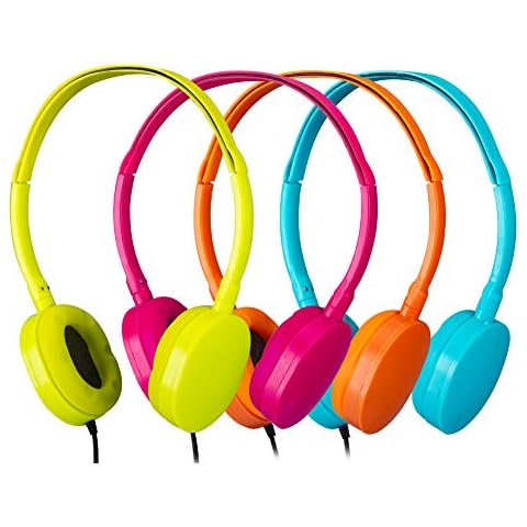 Bulk Headphones 4 pack school Sponge,Plastic headphones for classroom -YMJ(Y4 color mixed)Earphones Earbuds for kids,Students, Libraries, Laboratories (mix), 20 ounces Cover