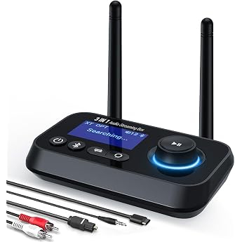 3-in-1 Bluetooth 5.3 Transmitter Receiver for 2 Headphones Bluetooth Audio Adapter Long Range Bluetooth Receiver with Bypass Low Latency Screen AUX Optical RCA for TV PC Speaker