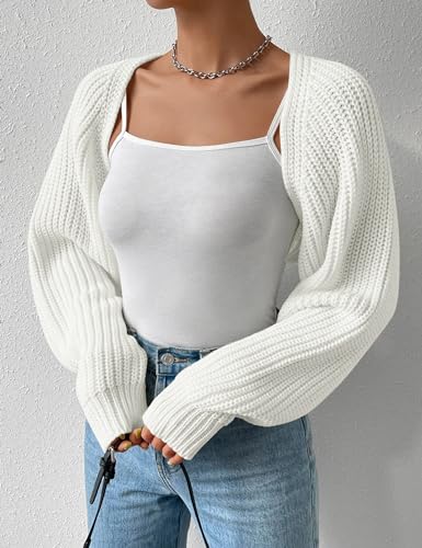 Image of Women's Long Sleeve Open Front Knitted Crop Cardigan Drop Shoulder Knit Bolero Shrug Sweater