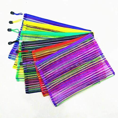 kidivo Transparent Striped Multipurpose Nylon Mesh Pouch For All Age Groups, Best Return Gift, Pack Of 5, Free 1C3 Pencil Kit In Each Pouch (Multicolor)