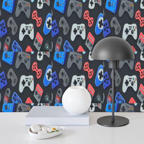 JCFANGALLERY Peel and Stick Wallpaper Video Game Controller Gadgets Seamless Wall Paper Self Adhesive Removable Wallpaper for Bedroom Cabinet Decor 17.7'x118' Contact Paper Rolls