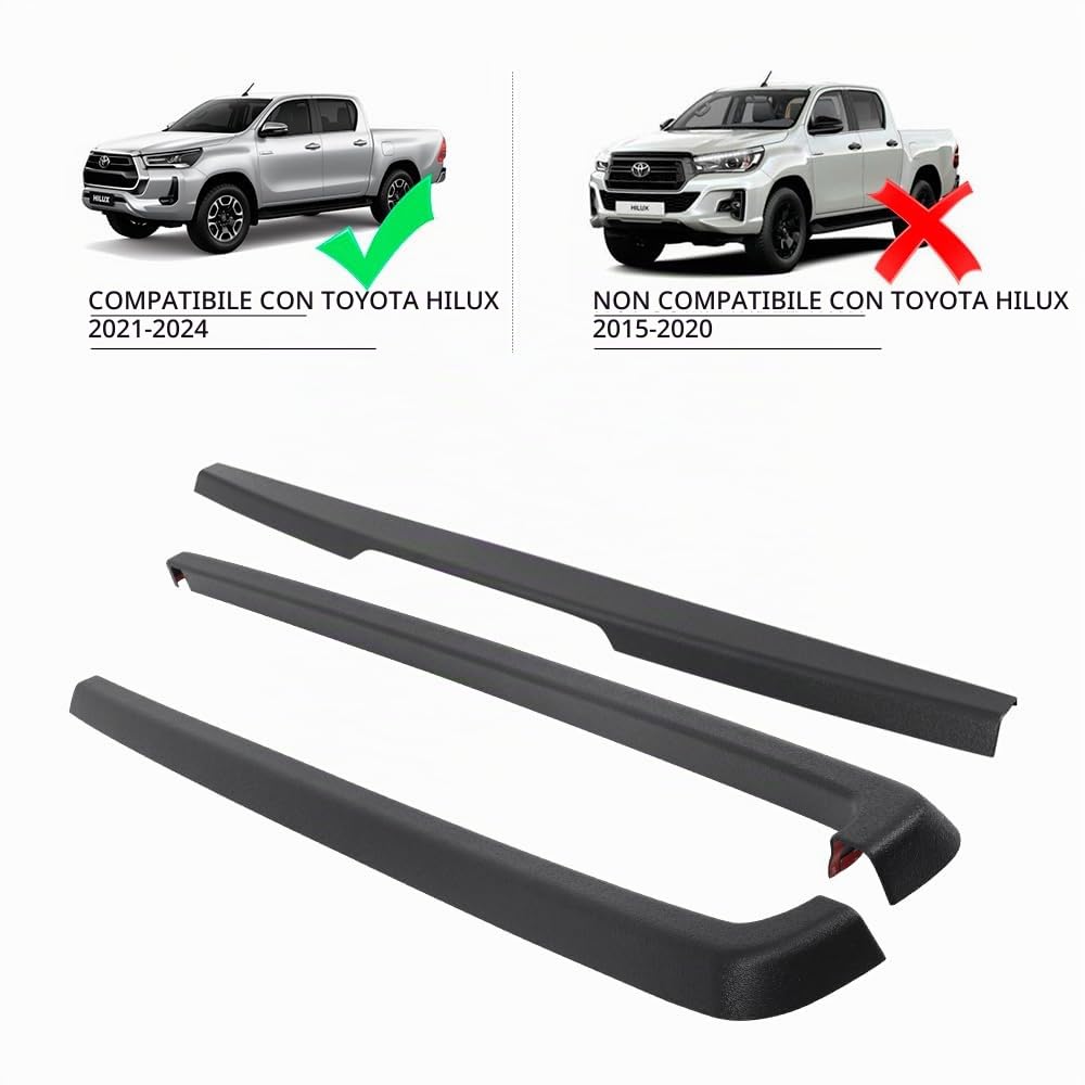 Kit de Protección de 3 Piezas para Toyota Hilux 2021-2026 (Invincible GR Sport) Doble Cabina, Protector de Portón Trasero con Recorte para Maneta y Rieles Laterales LLDPE - Negro Mate (Caja Abierta)