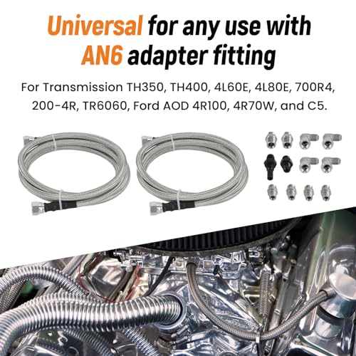 Image of maXpeedingrods 6AN Transmission Cooler Hose Lines Kit OFK19-70-SS for TH350 /TH400 /4L60E /4L80E /700R4 /200-4R /TR6060 /4R100 /4R70W /C5, Stainless Steel Braided PTFE Hose for Buick /Cadillac /Chevy /GMC