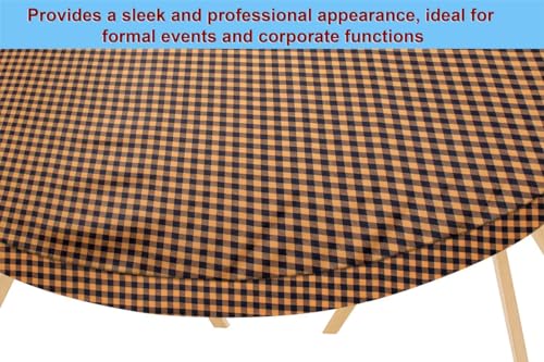Image of The Furnishing Tree Elastic Oval Dining Table Cover WxL 35x63 in Inches Polyester Checkered Pattern Brown