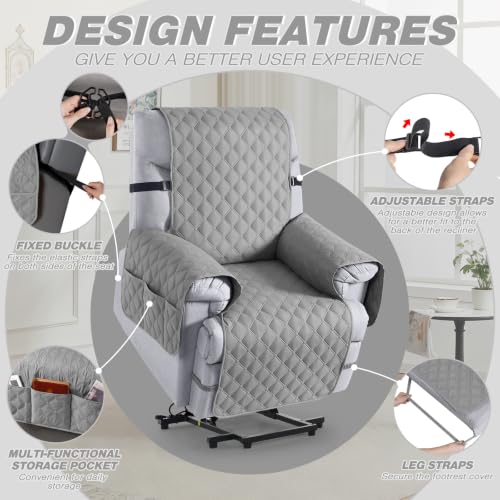 Image of TAOCOCO 100% Waterproof Recliner Chair Covers Reversible 22 inch, Light Gray