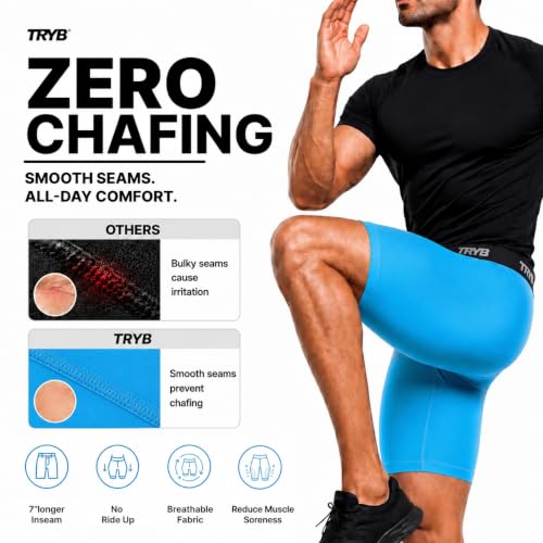 Image of TRYB Men's Compression Shorts & Pants | Sports Innerwear for Gym, Running & Training | Quick Dry, Breathable, 4-Way Stretch, Moisture Wicking, Anti-Chafing Muscle Support Athletic Wear with Pocket