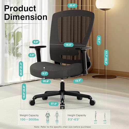 Image of ELABEST Mesh Office Chair,Ergonomic Computer Desk Chair,Sturdy Task Chair- Adjustable Lumbar Support & Armrests,Tilt Function,Comfort Wide Seat,Swivel Home Office Chair (Noir Black- Padded Seat)