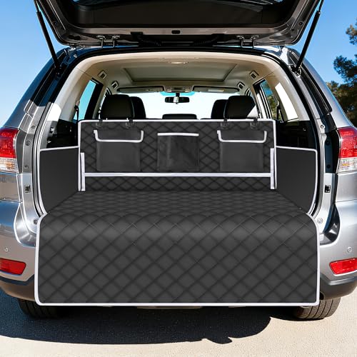 Kofferraumschutz Hund mit Seitenschutz,Wasserdichte Hundedecke Universal Auto Kofferraum,Rutschfeste Hundematte Auto mit Stoßstangenschutz & Taschen, Kratzfest Schutzmatte für SUV Kombi Limousine