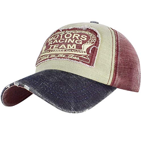 Tuopuda Baseball Cap Retro Cap Vintage Basecap Motors Racing Motorcycle Snap Back Baseballkappe Outdoor Unisex (Marine et Rouge)