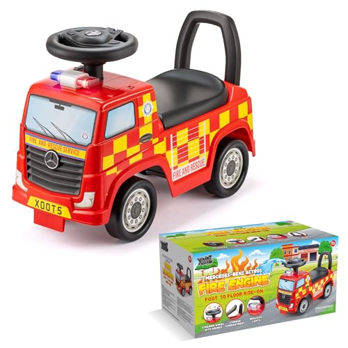 Xootz Mercedes-Benz Fire Engine Foot to Floor Ride On, Kids Manual Ride On Car with Lights and Horn, Official Licensed Mercedes Truck for Kids Ages 18 Months Plus