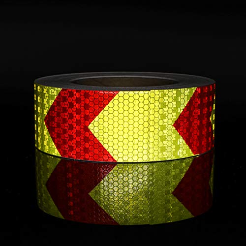 Arrow Reflective Safety Tape 2 Inch X100 Feet Caution Reflector Waterproof Outdoor Conspicuity Tape For Vehicles, Trailers, Boats, Signs (Red And Yellow) #TOP5