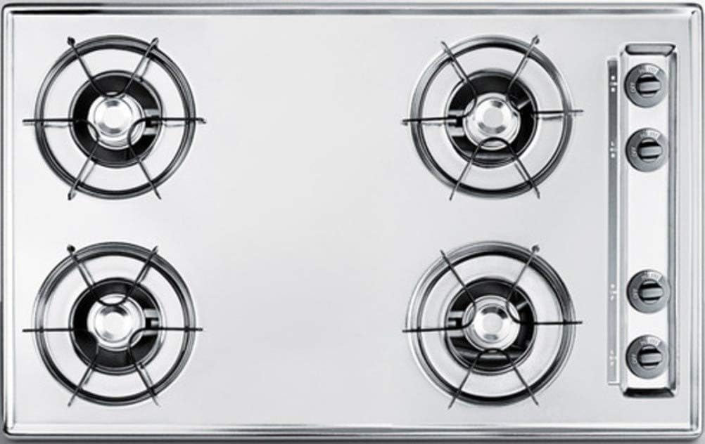 Summit 30" 4-Burner Gas Cooktop, Open Burners, Electric Ignition, 115V Gas Cooktop, Made in the USA, Stainless Steel Look- ZNL053