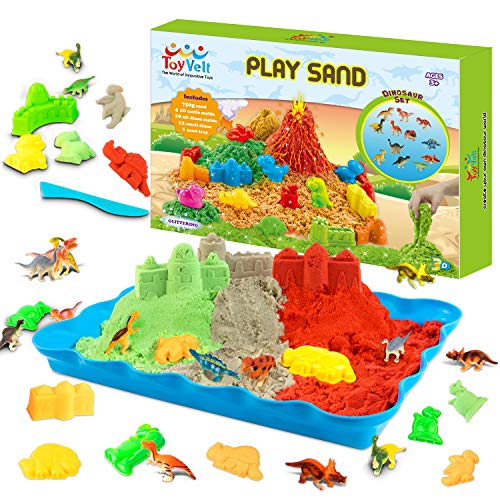 ToyVelt Play Sand Kit Dinosaur Toys, and Dinosaur Figures Set - Incl 14