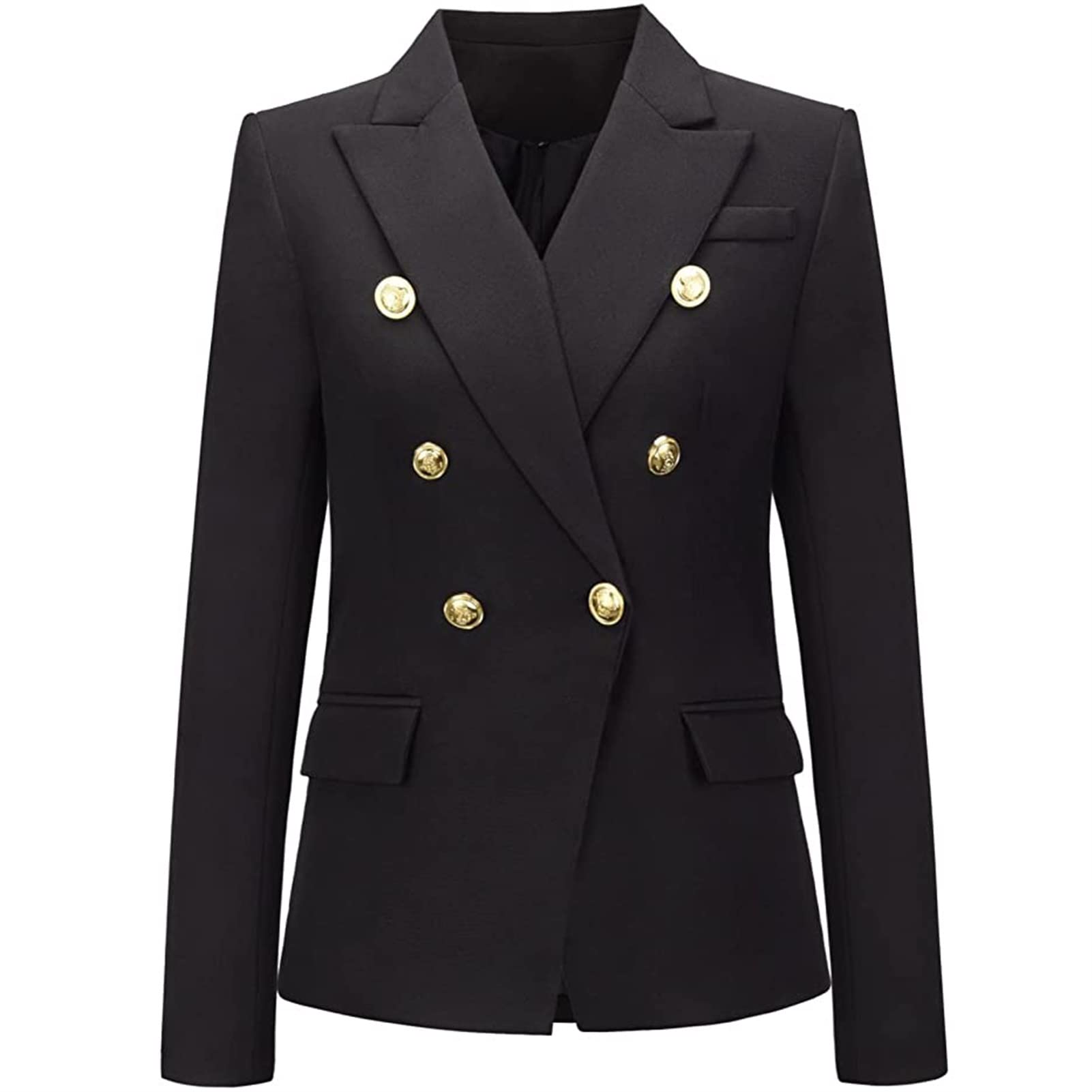 Blazer Damen Lang Langarm Frühlings Casual Jacke Übergangsjacke Büro Business Elegant Knöpfen Vintage Anzugjacke Blazer Slim Fit Schwarz Tailliert Sportlich Cardigan Sakko Strickjacke