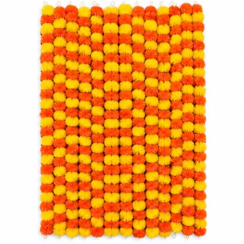 Best Artificial Flower Garlands: Festive Floral Decor 13 Artificial Marigold Garland for Decoration – Pack of 5 Genda Phoo...