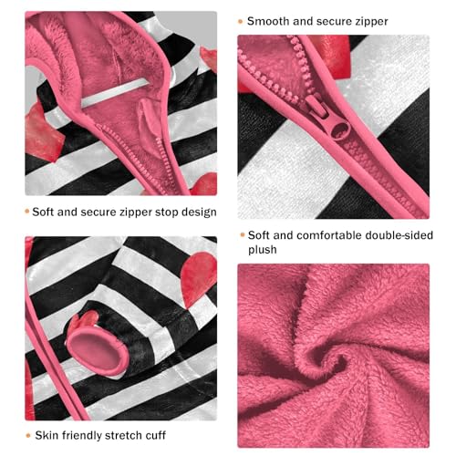 OTVEE Valentine Red Heart Stripes Kids Hoodie Jacket Fall Spring Full Zip Warm Outwear Coat3