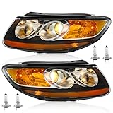 TODO Headlights Assembly Pair For 2007 2008 2009 2010 2011 2012 Hyundai Santa Fe 6 Pin Headlamp Replacement with Bulbs, Passenger and Driver Side