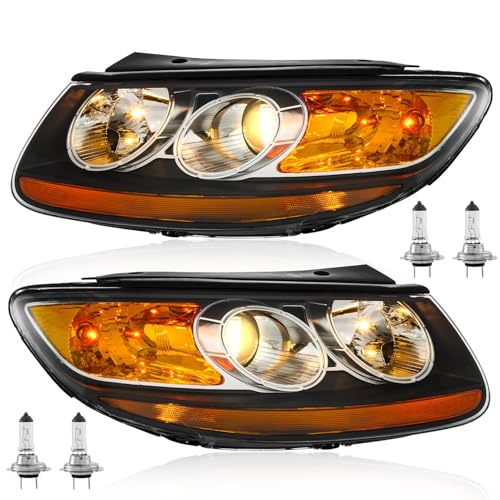 TODO Headlights Assembly Pair For 2007 2008 2009 2010 2011 2012 Hyundai Santa Fe 6 Pin Headlamp Replacement with Bulbs, Passenger and Driver Side