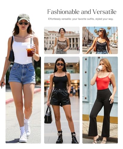 Image of Popilush Lace Body Suits Women - Square Neck Sleeveless Thong Bodysuit Tummy Conotrol Double Lined Camisole Tank Tops