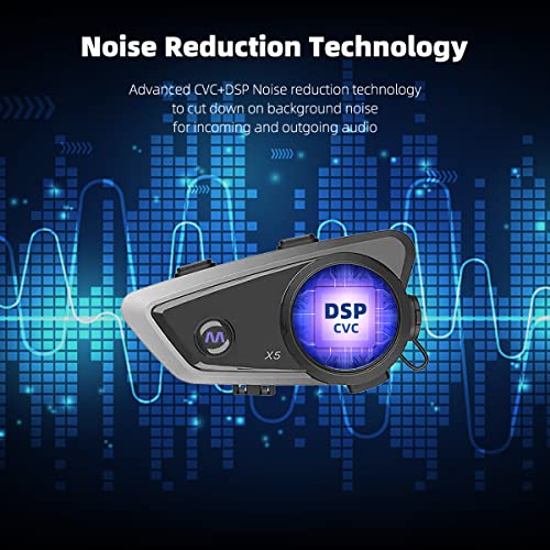 Cofunkool X5 Motorcycle Bluetooth Headset Helmet Intercom Headset With Noise Cancelling Stereo Microphone, Audio Multitasking, Music Sharing, Ipx67 Waterproof, For Full Face Helmet #TOP2