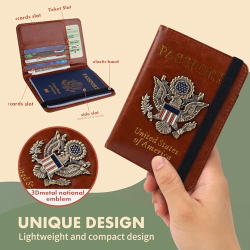 Image of Passport Holder Cover Travel Wallet and Card Slot Combo RFID Blocking Leather Family Passport Holder Travel Accessories for Men Women(Brown)