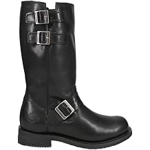 Womens Barlyn Motorcycle Casual Boots Mid Calf Low Heel 1-2" - Black