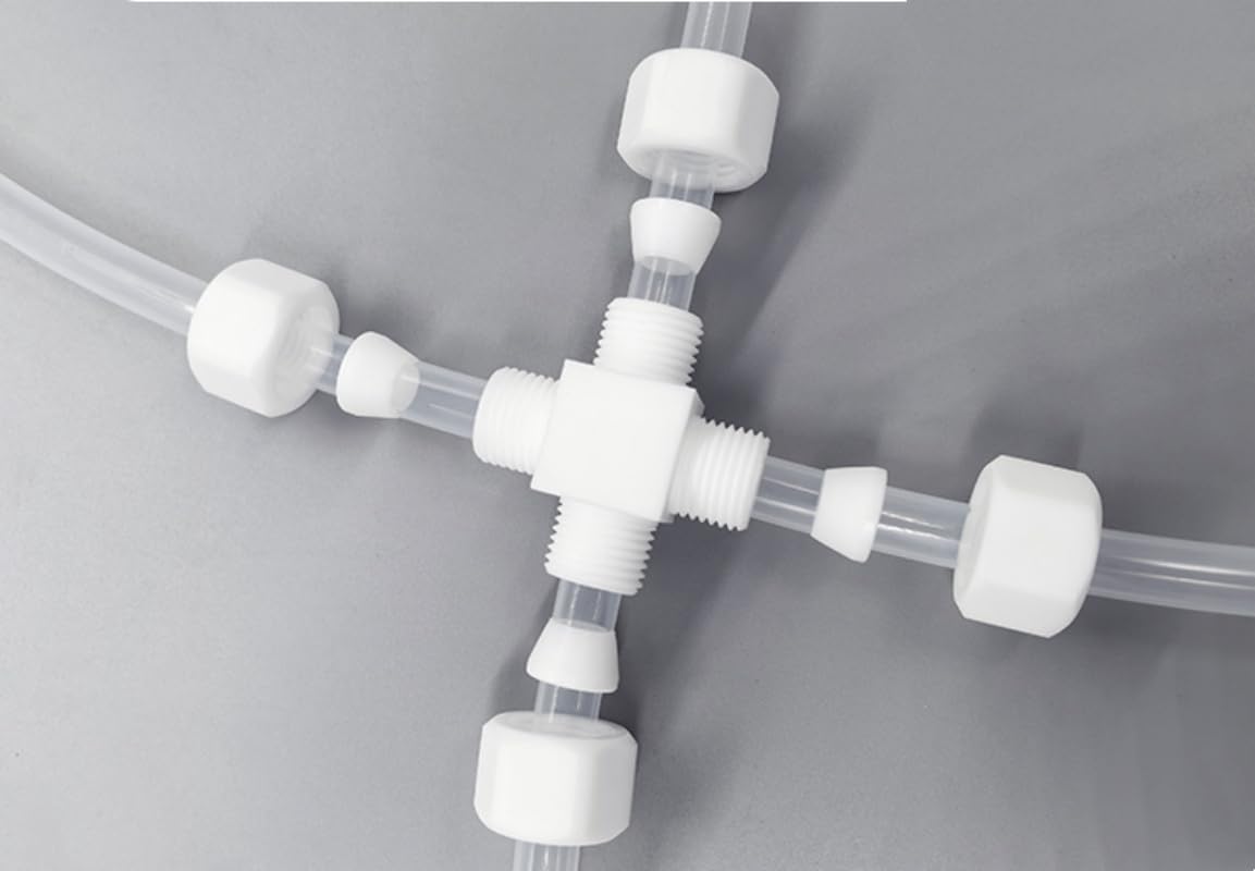 Conexiones de férula cruzada de PTFE de 4 vías: conectores resistentes a altas temperaturas for sistemas neumáticos e hidráulicos(D4mm)