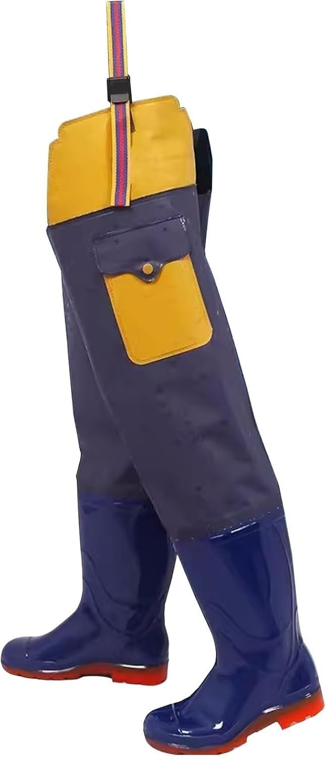 Wodery z PVC wodoodporne buty biodrowe z kieszenią męskie damskie grube podeszwy z wołowiny do wędkowania i polowania(6)