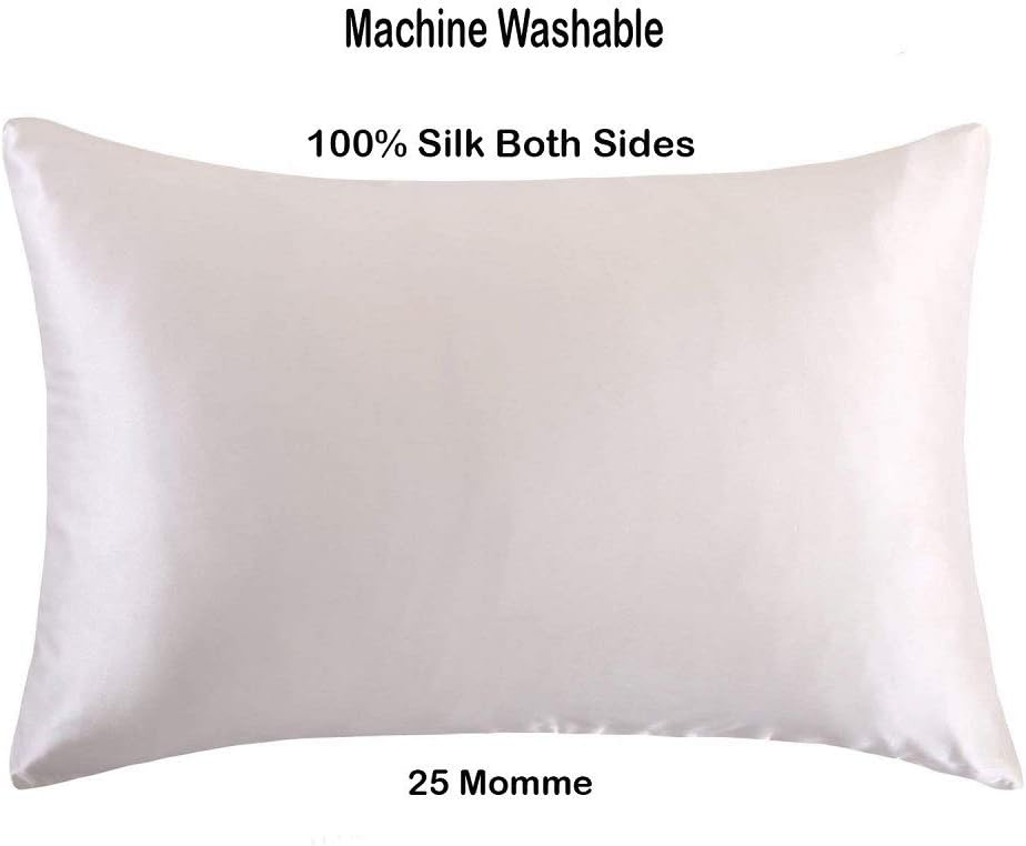 purebloom 25 mm Mulberry Silk Pillowcase for Hair & Skin | Machine Washable & Dryable with Zippered Enclosure | Double Sided in Queen & Standard Size | Natural Undyed White