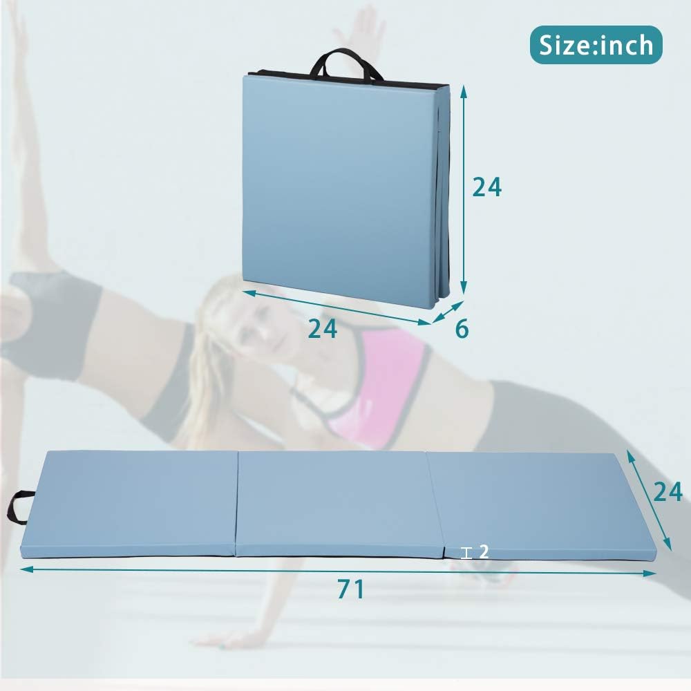 Gymnastics Yoga Exercise Mat - Extra Thick Folding Tumbling Mat for Home Gym With Carrying Handles 4'x8'x2 Anti-Tear Fitness Aerobics Crash Panel for Kids, Adult