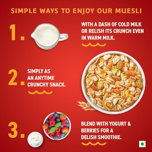 Image of Bagrry's Crunchy Muesli - 425g | 83% Multigrain, Brans, Almonds, Raisins & Honey | 40% Fibre Rich Oats | High Fibre and Protein Breakfast Cereal | No Added Preservatives | Non-GMO Oats | 100% Natural | Trans Fat & Cholesterol Free