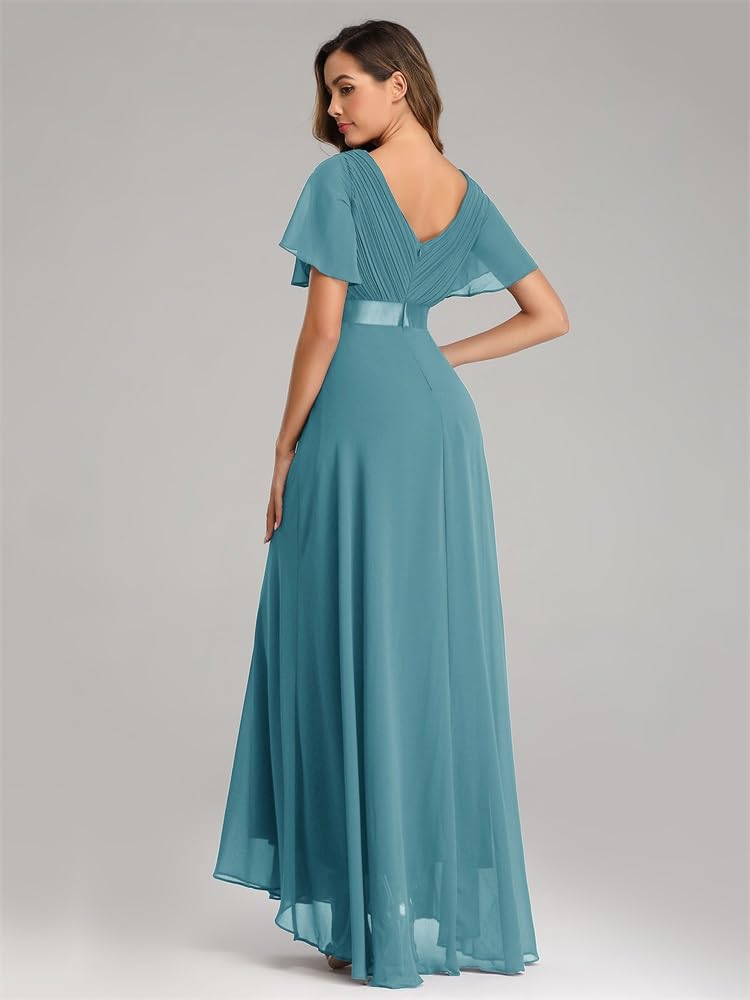 Lawawa Chiffon Ballkleid Damen Festkleid Elegantes Abendkleid Brautjungfer A-Linie Chiffon V Ausschnitt Brautjungfernkleid Elegant Lang Ballkleid