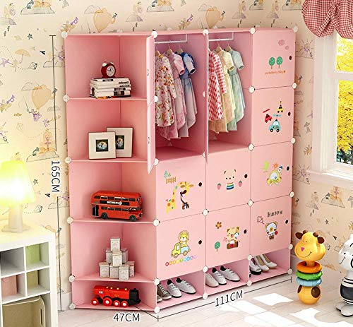 Armario de dormitorio infantil modular de plástico rosa con percheros integrados 2