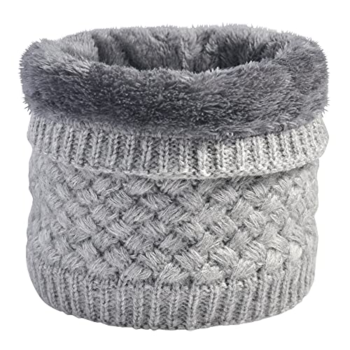 Infinity Scarf Women Knit Neck Warmer Fleece Neck Gaiter Harsh Winter Neck Loop Scarf Men Windproof (Grey)