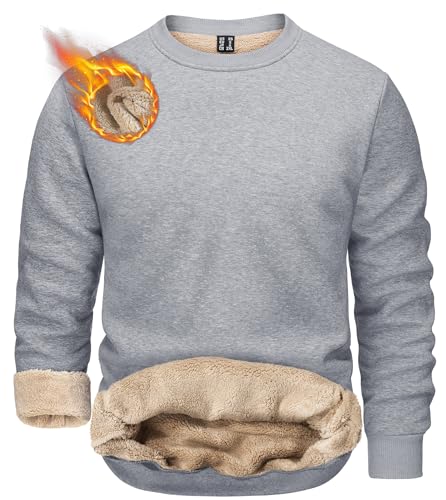Image of TACVASEN Men's Crewneck Sweatshirt Warm Sherpa Lined Thermal Sweatshirts Heavyweight Long Sleeve Winter Fleece Pullover Shirt