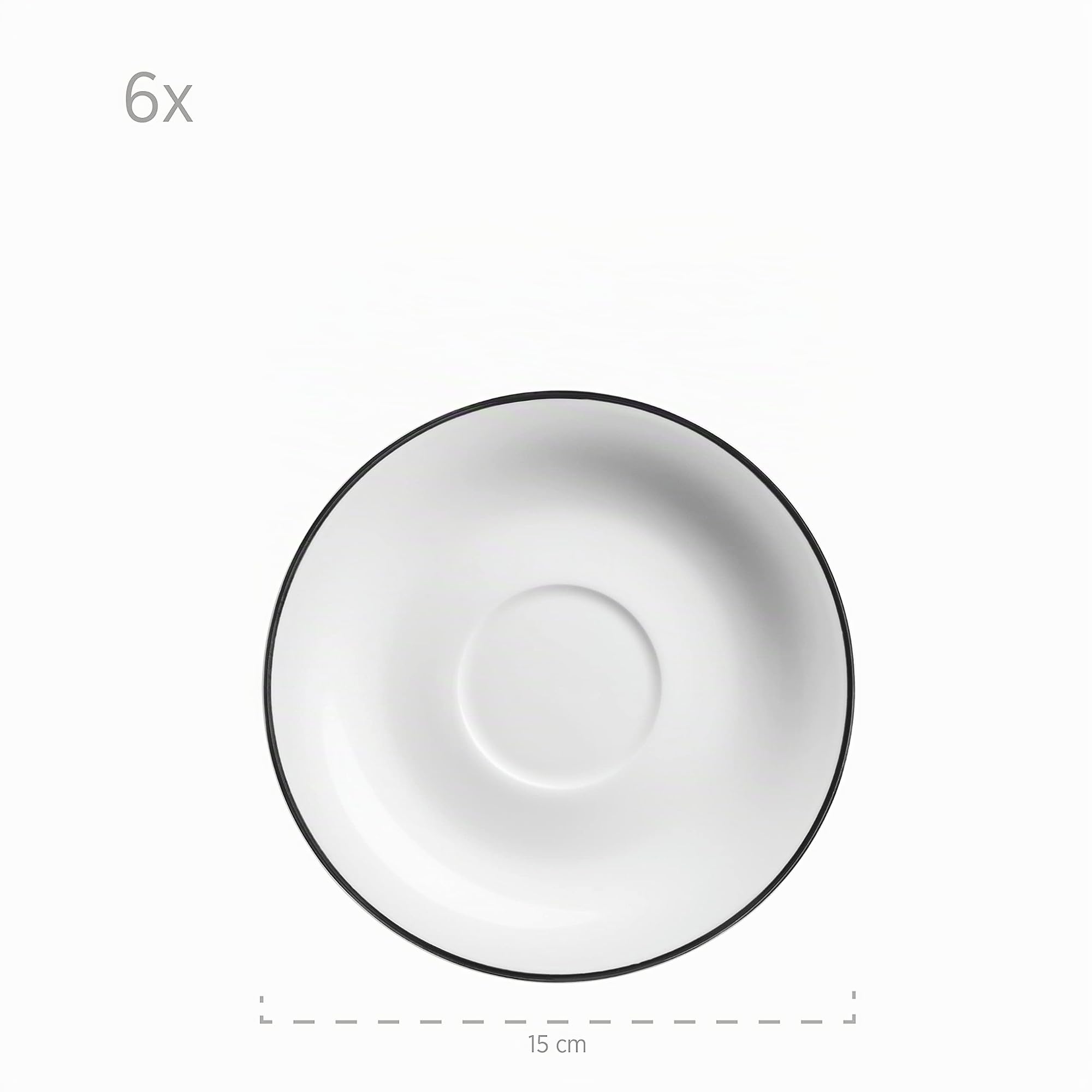 Mäser, Série Nola Service à café moderne pour 6 personnes, blanc avec bord noir, 18 pièces avec tasses à café, soucoupes et assiettes à dessert, vaisselle à café ronde, blanc